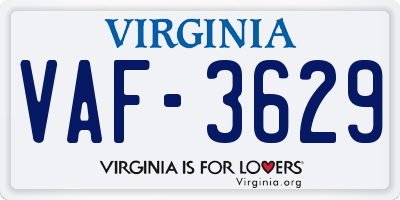 VA license plate VAF3629