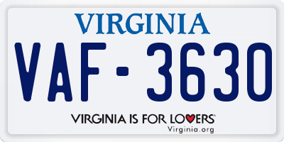 VA license plate VAF3630