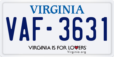 VA license plate VAF3631