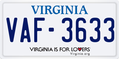 VA license plate VAF3633
