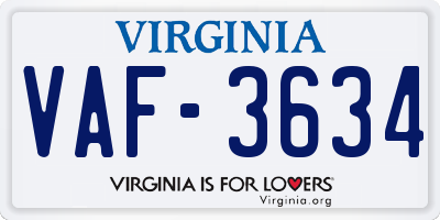 VA license plate VAF3634