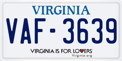 VA license plate VAF3639