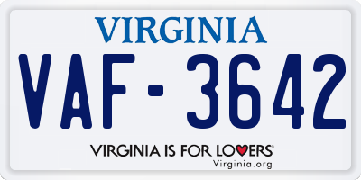 VA license plate VAF3642
