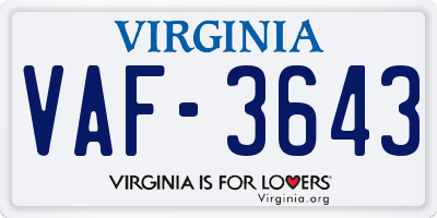 VA license plate VAF3643
