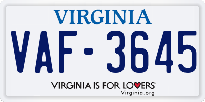VA license plate VAF3645