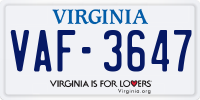 VA license plate VAF3647