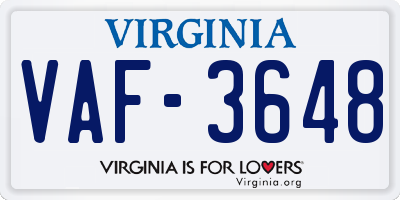VA license plate VAF3648