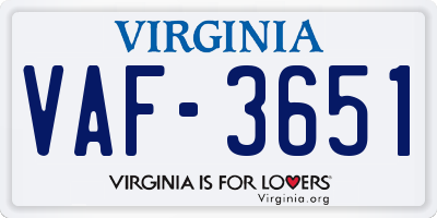 VA license plate VAF3651