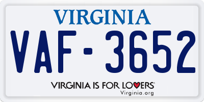 VA license plate VAF3652