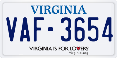 VA license plate VAF3654