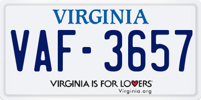 VA license plate VAF3657