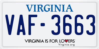 VA license plate VAF3663