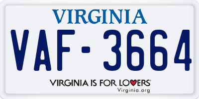 VA license plate VAF3664