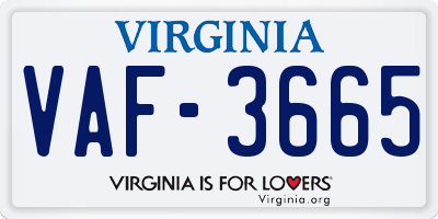 VA license plate VAF3665
