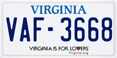 VA license plate VAF3668