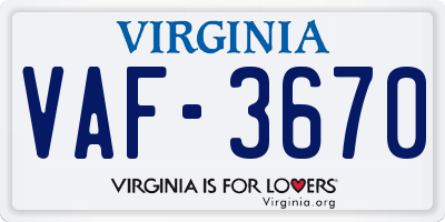 VA license plate VAF3670