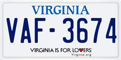 VA license plate VAF3674