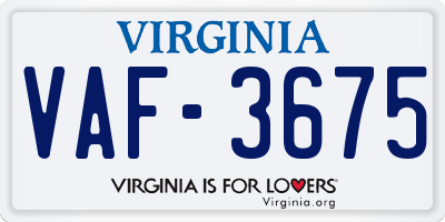 VA license plate VAF3675