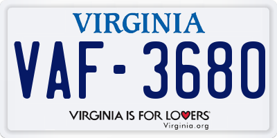 VA license plate VAF3680