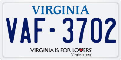 VA license plate VAF3702