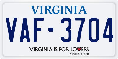 VA license plate VAF3704