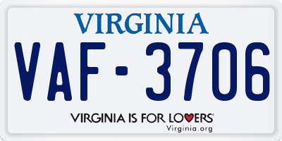 VA license plate VAF3706