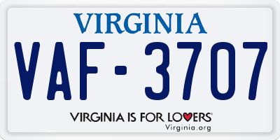 VA license plate VAF3707