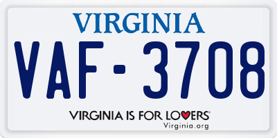 VA license plate VAF3708