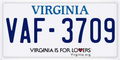 VA license plate VAF3709