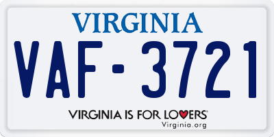 VA license plate VAF3721
