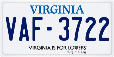 VA license plate VAF3722