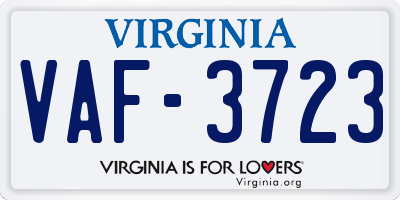 VA license plate VAF3723