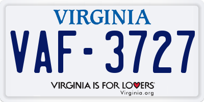 VA license plate VAF3727