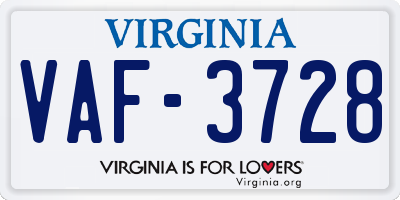 VA license plate VAF3728