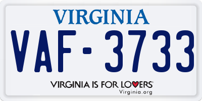 VA license plate VAF3733
