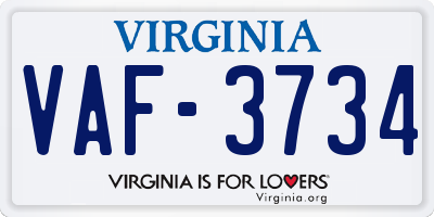 VA license plate VAF3734