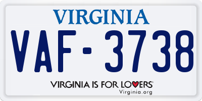 VA license plate VAF3738