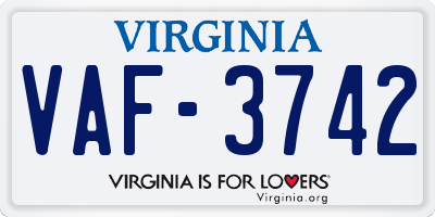 VA license plate VAF3742