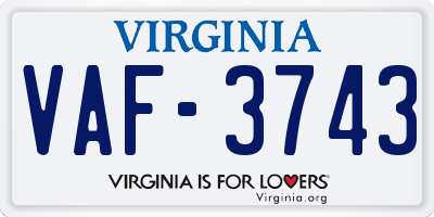 VA license plate VAF3743