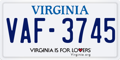 VA license plate VAF3745