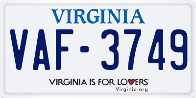 VA license plate VAF3749