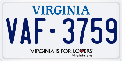 VA license plate VAF3759