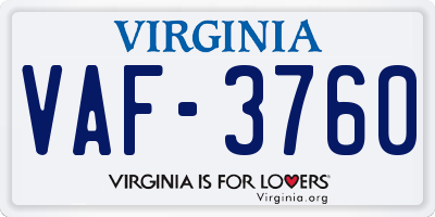 VA license plate VAF3760