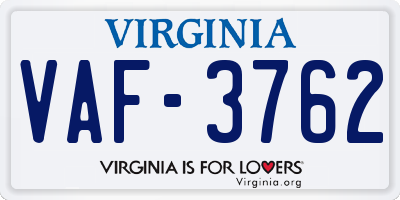 VA license plate VAF3762