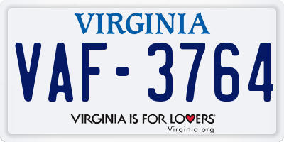 VA license plate VAF3764