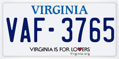 VA license plate VAF3765