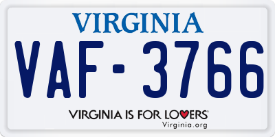VA license plate VAF3766