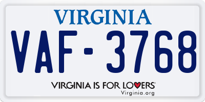 VA license plate VAF3768