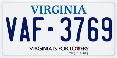 VA license plate VAF3769