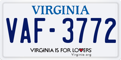 VA license plate VAF3772